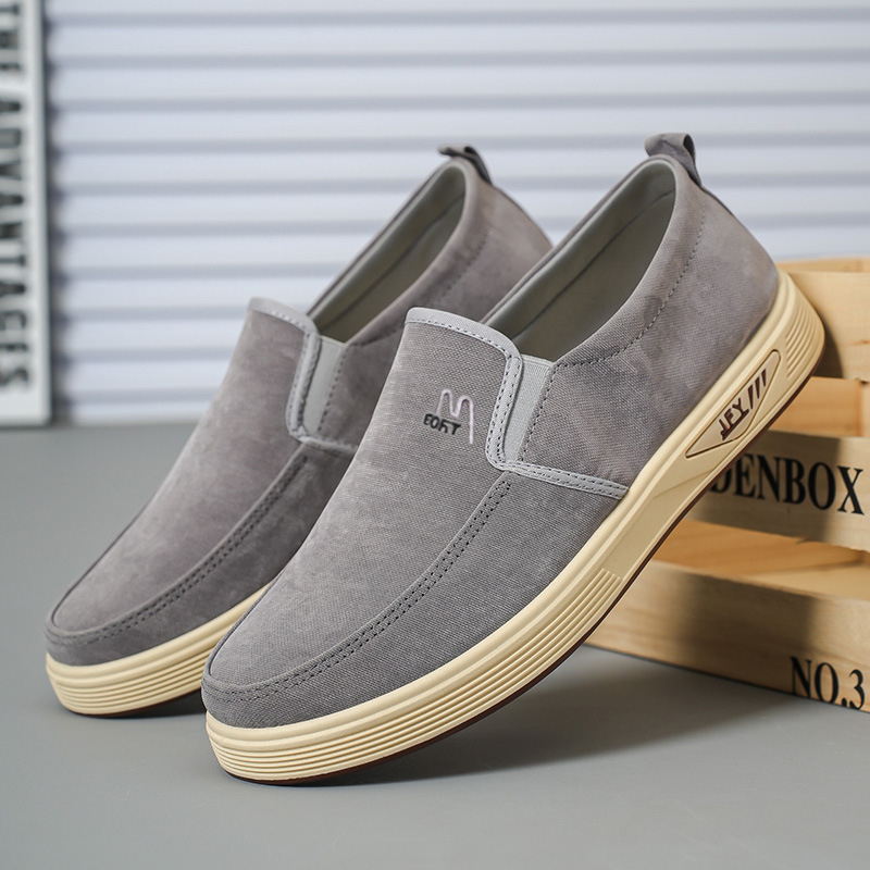 Férfi pamut vászon slip-on cipő - lélegző, csúszásmentes, mindennapi használatra; felső pamut; belső pamut; talp PVC; sarok 1-3 cm