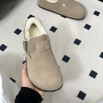 Moccasini din piele cu căptușeală din lână de oaie, închidere cu cataramă, talpă EVA, toc mic 1–3 cm, călduroase pentru iarnă și toamnă