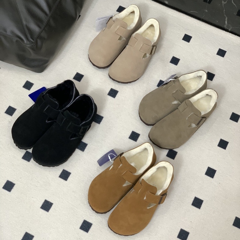 Moccasini din piele cu căptușeală din lână de oaie, închidere cu cataramă, talpă EVA, toc mic 1–3 cm, călduroase pentru iarnă și toamnă