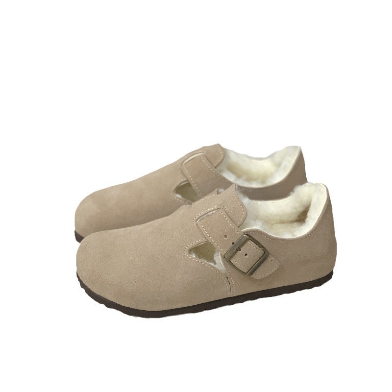 Moccasini din piele cu căptușeală din lână de oaie, închidere cu cataramă, talpă EVA, toc mic 1–3 cm, călduroase pentru iarnă și toamnă