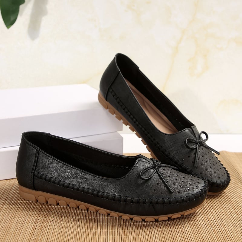 Ženske slip-on loaferice s mašnicom, okrugli vrh, PU gornji dio, gumeni đon