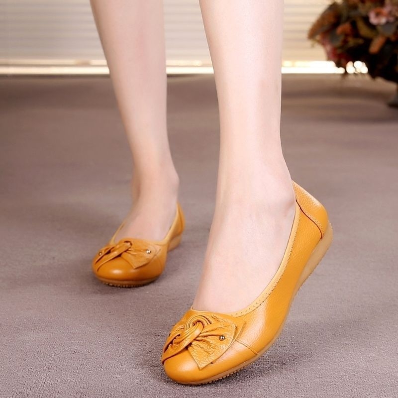 Ženske Bean Shoes - okrugli vrh, gornji dio od kože prve klase, gumena potplat, niski pet 1–3 cm, ljeto