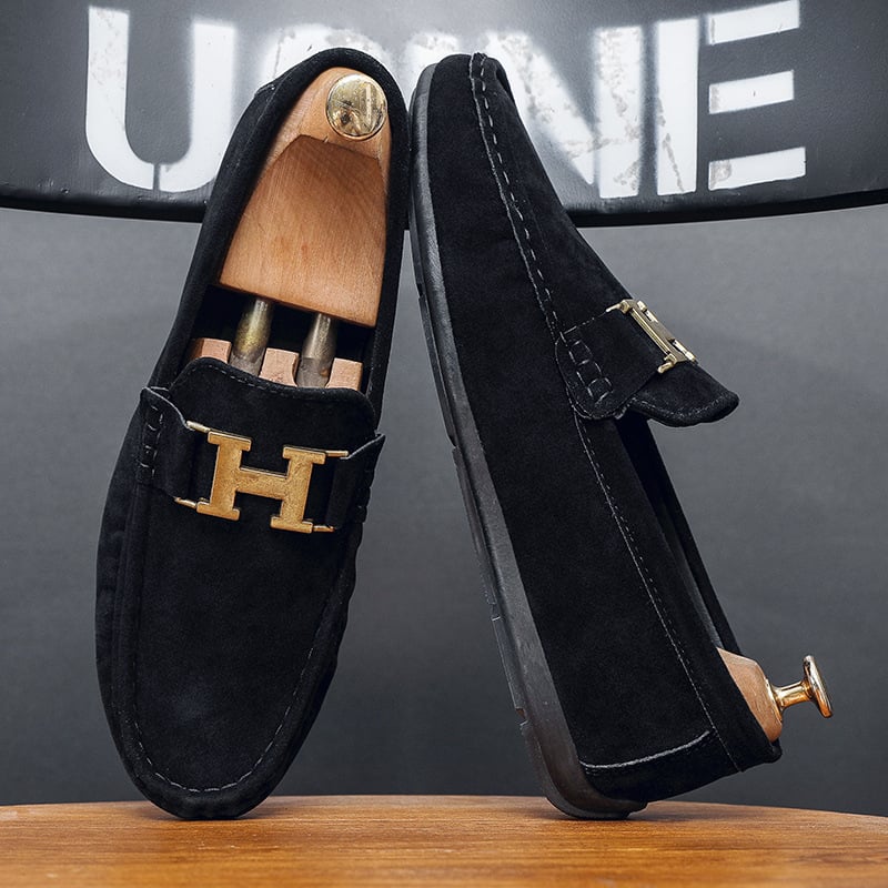 Footlish Мъжки Slip-On обувки от PU кожа, анти‑плъзгане, закръглен нос, нисък ток 1–3 cm