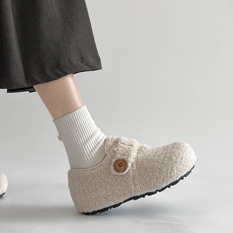 Ženske cipele s Velcro zatvaračem, gornji dio od nubuka, podstava od umjetne dlake, gumena potplat, jesen-zima, nizak đon 1–3 cm