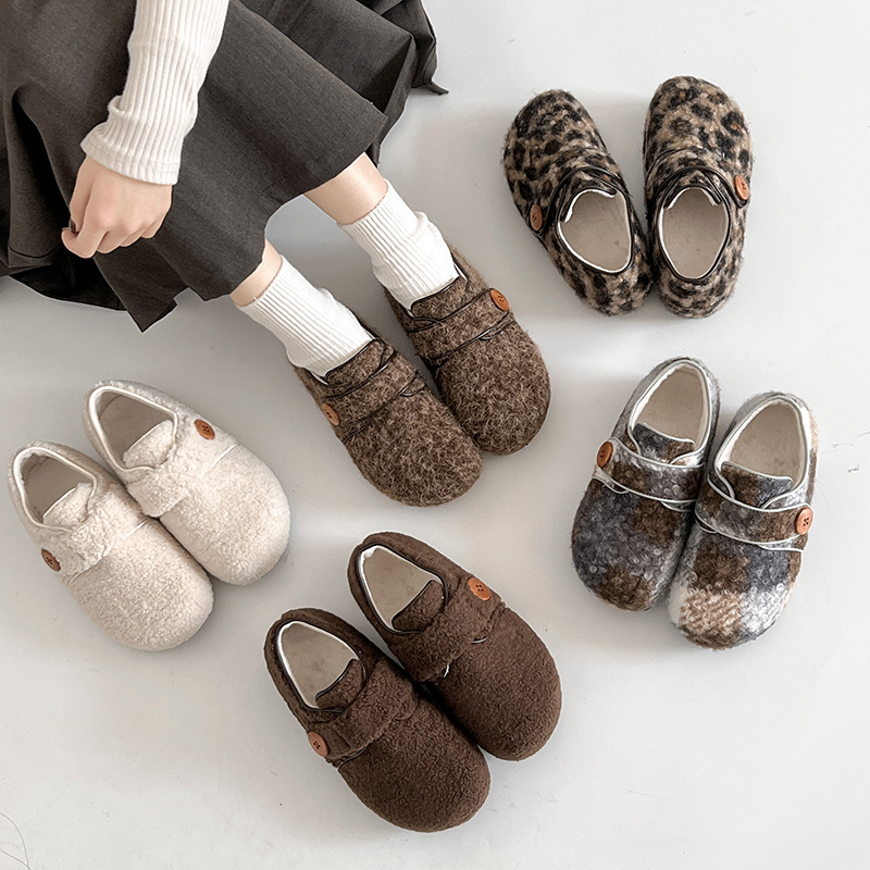 Ženske cipele s Velcro zatvaračem, gornji dio od nubuka, podstava od umjetne dlake, gumena potplat, jesen-zima, nizak đon 1–3 cm