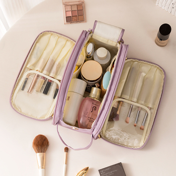 Geantă de cosmetică în stil geantă de mână - material PU, compartimente multiple, fermoar, antibacterian