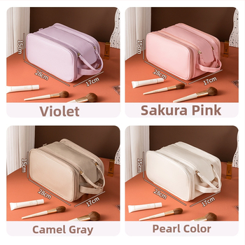 Geantă de cosmetică în stil geantă de mână - material PU, compartimente multiple, fermoar, antibacterian