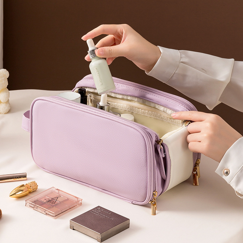 Geantă de cosmetică în stil geantă de mână - material PU, compartimente multiple, fermoar, antibacterian