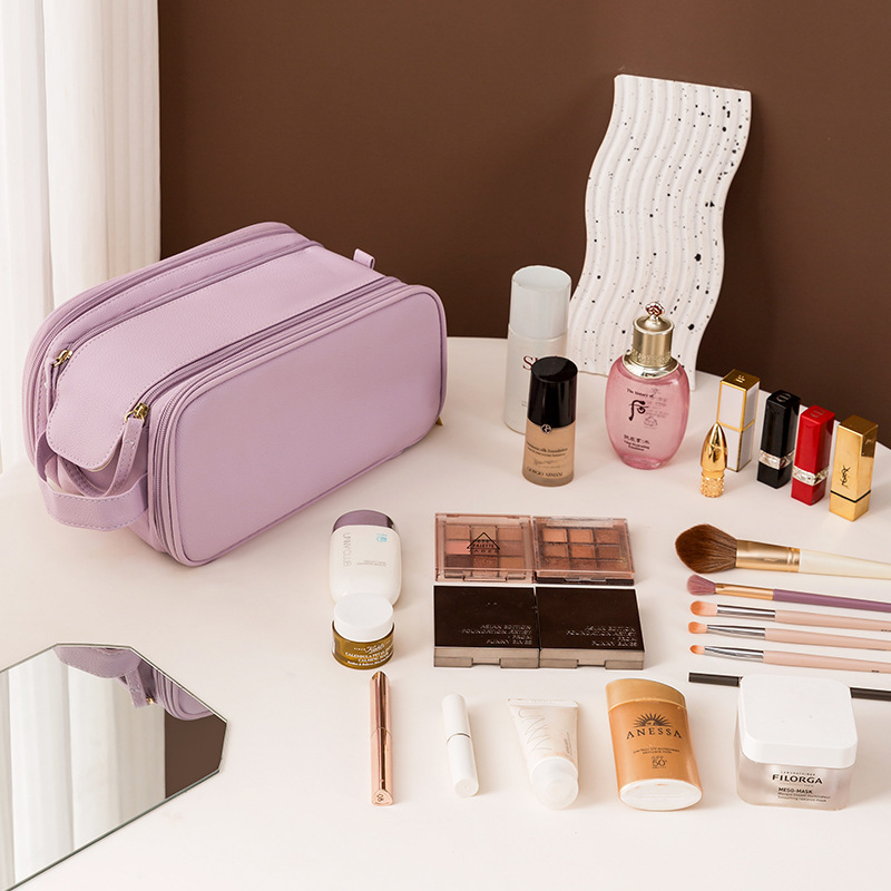 Geantă de cosmetică în stil geantă de mână - material PU, compartimente multiple, fermoar, antibacterian