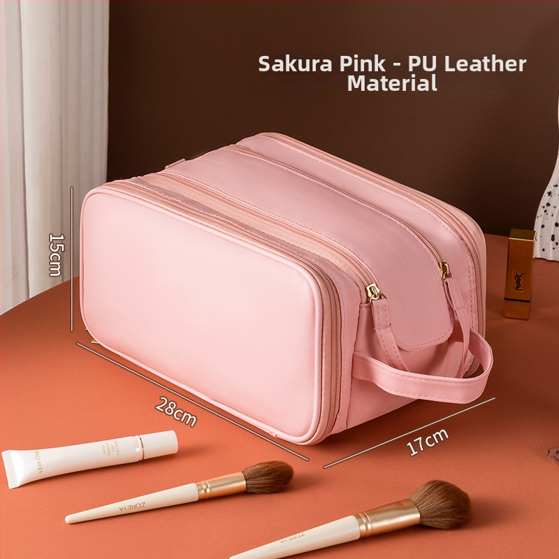 Geantă de cosmetică în stil geantă de mână - material PU, compartimente multiple, fermoar, antibacterian