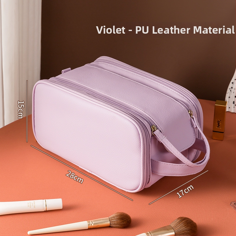 Geantă de cosmetică în stil geantă de mână - material PU, compartimente multiple, fermoar, antibacterian