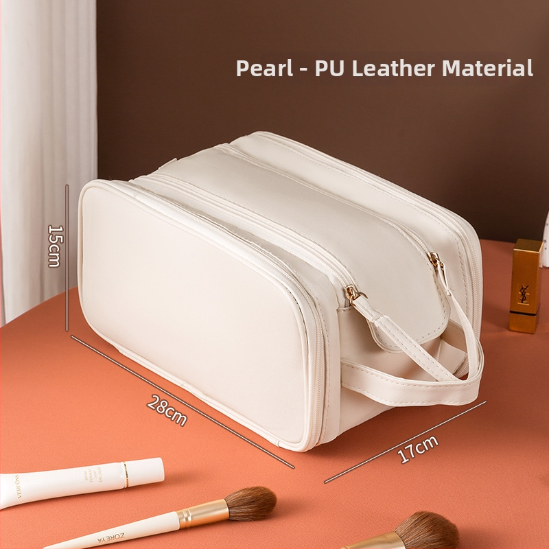 Geantă de cosmetică în stil geantă de mână - material PU, compartimente multiple, fermoar, antibacterian