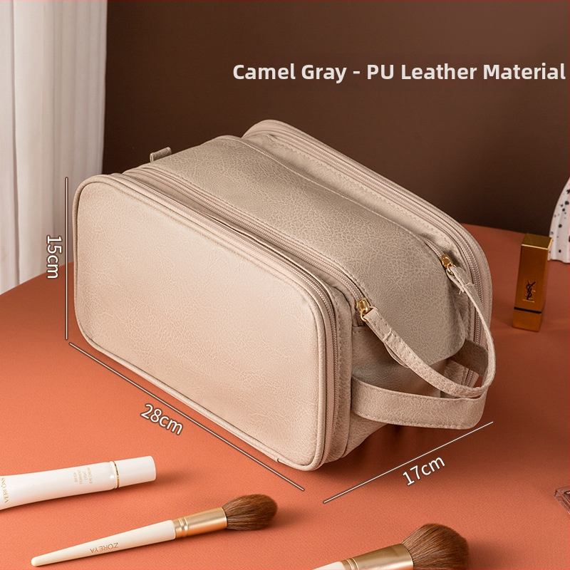 Geantă de cosmetică în stil geantă de mână - material PU, compartimente multiple, fermoar, antibacterian