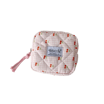 Козметична чанта, тапицирана квадратна, памучна с клетъчен принт, цип за затваряне, подплата от полиестер, подходяща за ежедневна употреба.