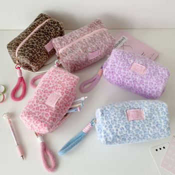 Pluš kozmetička torbica s leopardim uzorkom, velika kapaciteta, prijenosna za putovanja, zatvaranje na zip, podstava od poliestera