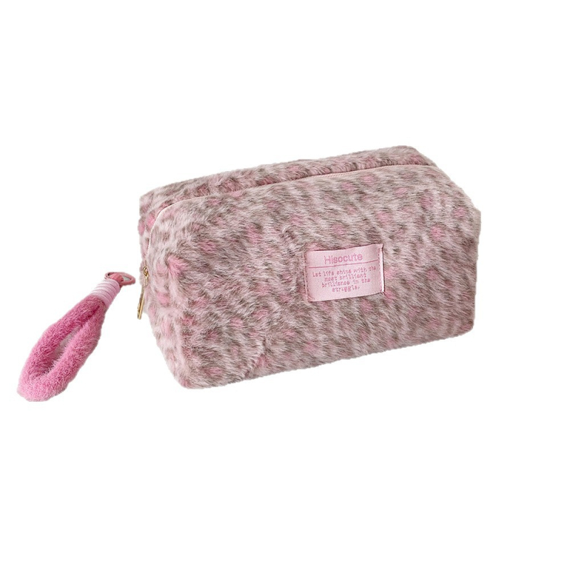 Pluš kozmetička torbica s leopardim uzorkom, velika kapaciteta, prijenosna za putovanja, zatvaranje na zip, podstava od poliestera