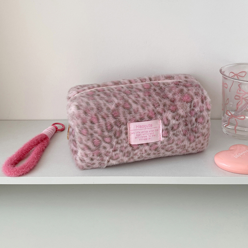 Pluš kozmetička torbica s leopardim uzorkom, velika kapaciteta, prijenosna za putovanja, zatvaranje na zip, podstava od poliestera