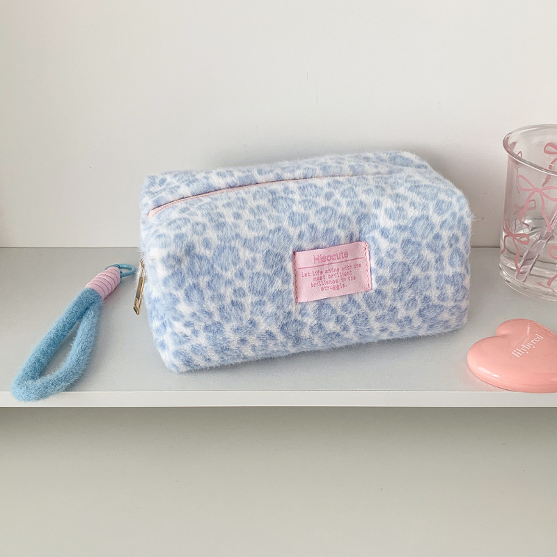 Pluš kozmetička torbica s leopardim uzorkom, velika kapaciteta, prijenosna za putovanja, zatvaranje na zip, podstava od poliestera