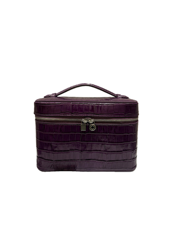 Кутиеобразна чанта от първокласна телешка кожа с крокодилски модел, подплата от плат, цип, водоустойчива, преносима