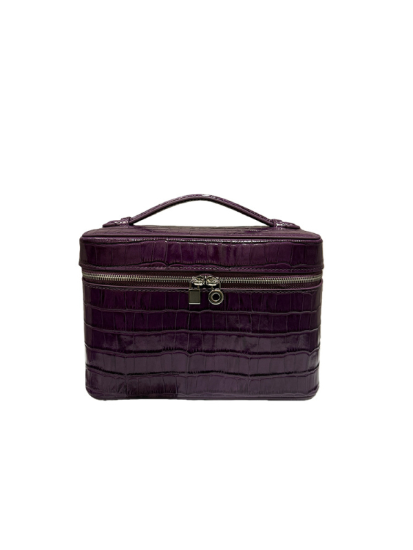 Кутиеобразна чанта от първокласна телешка кожа с крокодилски модел, подплата от плат, цип, водоустойчива, преносима