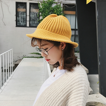 Koreai stílusú női vödör kalap, őszi-téli gyapjú koreai irodalmi meleg kötött egyszínű összecsukható hétköznapi kalap nagykereskedelemben