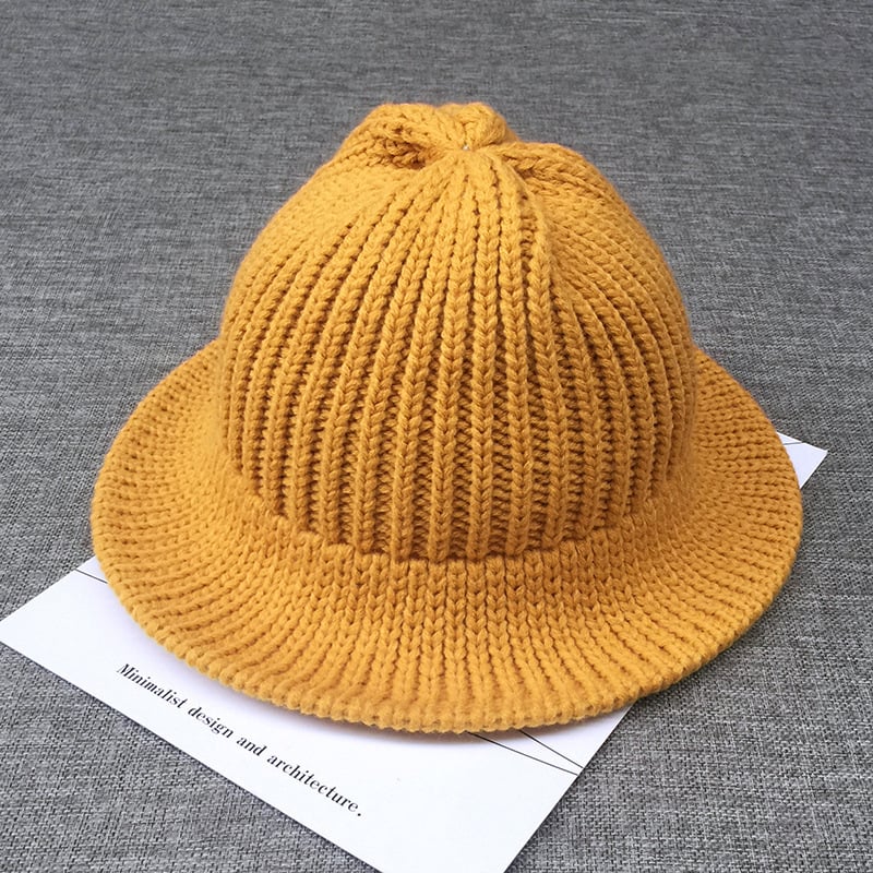 Koreai stílusú női vödör kalap, őszi-téli gyapjú koreai irodalmi meleg kötött egyszínű összecsukható hétköznapi kalap nagykereskedelemben