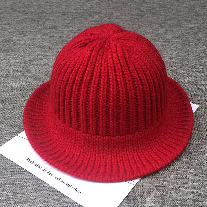 Koreai stílusú női vödör kalap, őszi-téli gyapjú koreai irodalmi meleg kötött egyszínű összecsukható hétköznapi kalap nagykereskedelemben