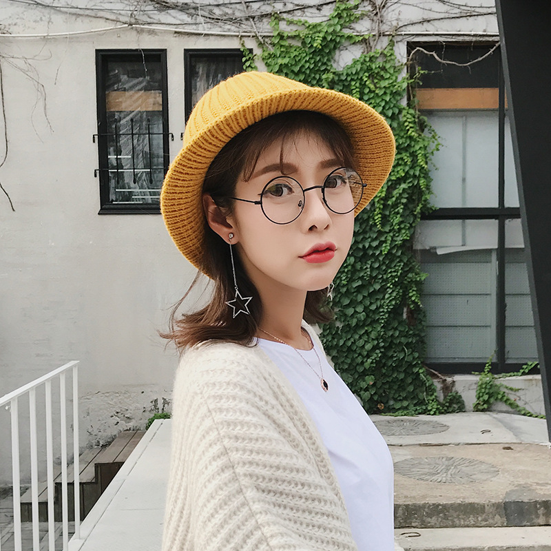 Koreai stílusú női vödör kalap, őszi-téli gyapjú koreai irodalmi meleg kötött egyszínű összecsukható hétköznapi kalap nagykereskedelemben