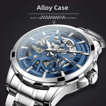 Мъжки автоматичен часовник с турбийон, кожена каишка, водоустойчив до 30 м