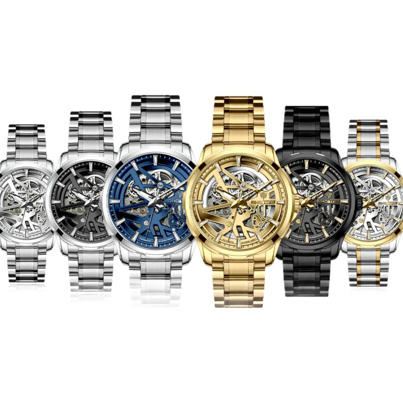 Мъжки автоматичен часовник с турбийон, кожена каишка, водоустойчив до 30 м