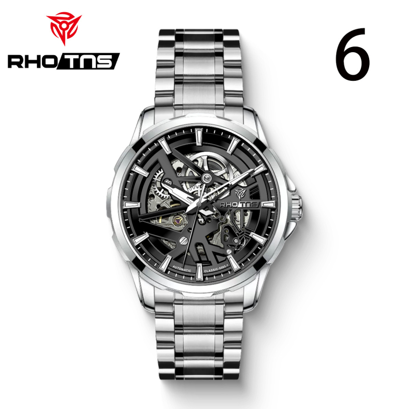 Мъжки автоматичен часовник с турбийон, кожена каишка, водоустойчив до 30 м