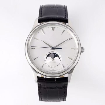 Мъжки часовник с лунна фаза, ултра тънък автоматичен механичен часовник, циферблат 39,5 мм, дебелина 12 мм, корпус от неръждаема стомана, кожена гривна, движение Pearl 2813