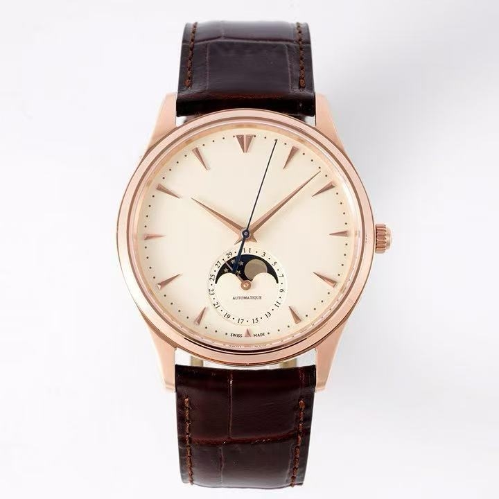 Мъжки часовник с лунна фаза, ултра тънък автоматичен механичен часовник, циферблат 39,5 мм, дебелина 12 мм, корпус от неръждаема стомана, кожена гривна, движение Pearl 2813