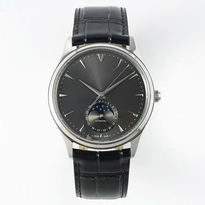 Мъжки часовник с лунна фаза, ултра тънък автоматичен механичен часовник, циферблат 39,5 мм, дебелина 12 мм, корпус от неръждаема стомана, кожена гривна, движение Pearl 2813