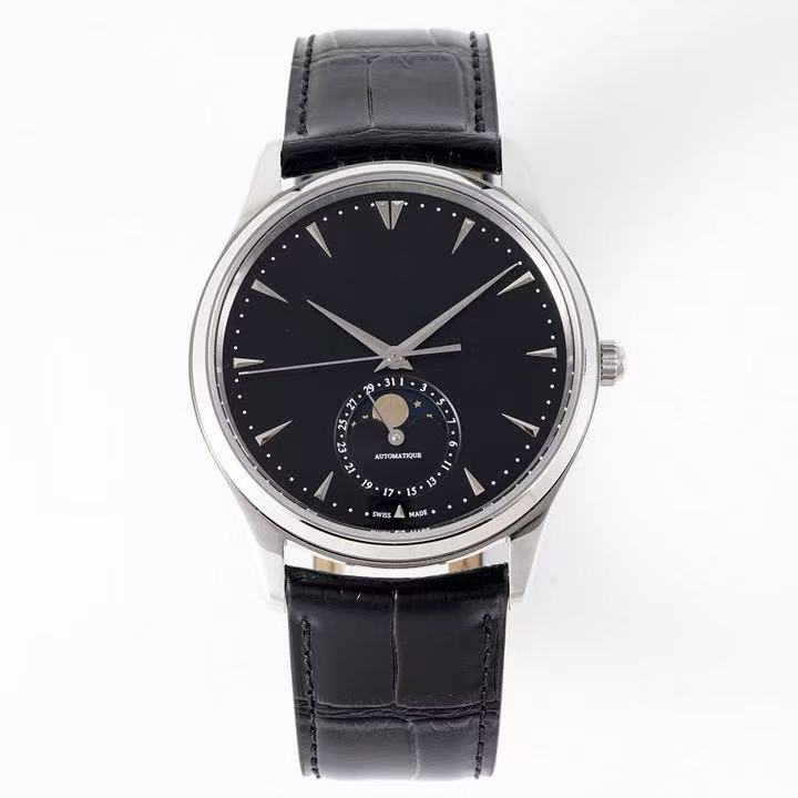 Мъжки часовник с лунна фаза, ултра тънък автоматичен механичен часовник, циферблат 39,5 мм, дебелина 12 мм, корпус от неръждаема стомана, кожена гривна, движение Pearl 2813