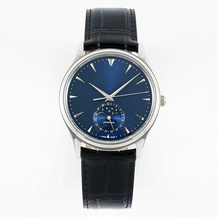 Мъжки часовник с лунна фаза, ултра тънък автоматичен механичен часовник, циферблат 39,5 мм, дебелина 12 мм, корпус от неръждаема стомана, кожена гривна, движение Pearl 2813