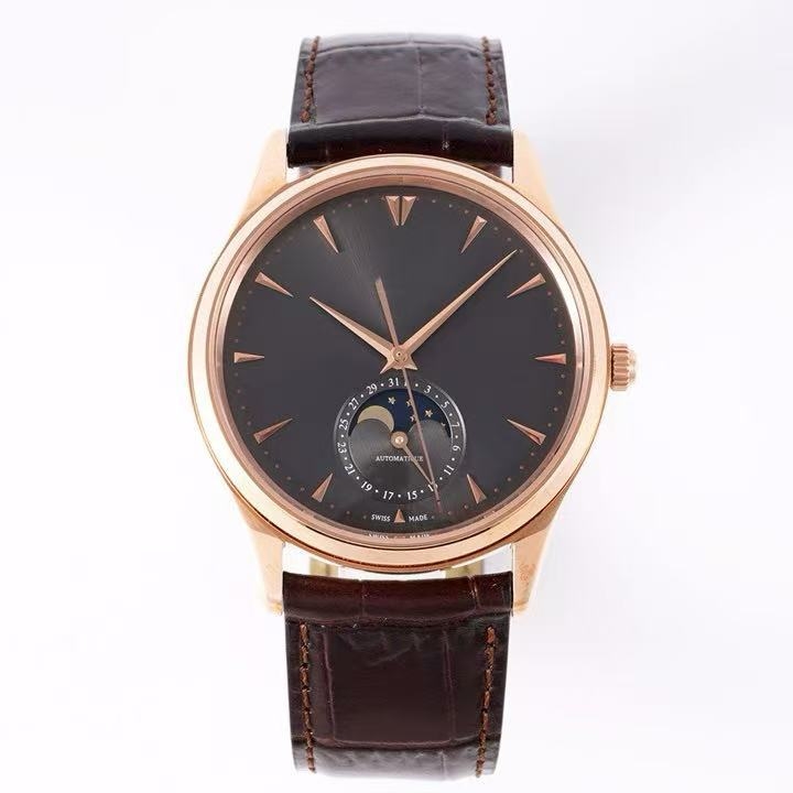 Мъжки часовник с лунна фаза, ултра тънък автоматичен механичен часовник, циферблат 39,5 мм, дебелина 12 мм, корпус от неръждаема стомана, кожена гривна, движение Pearl 2813