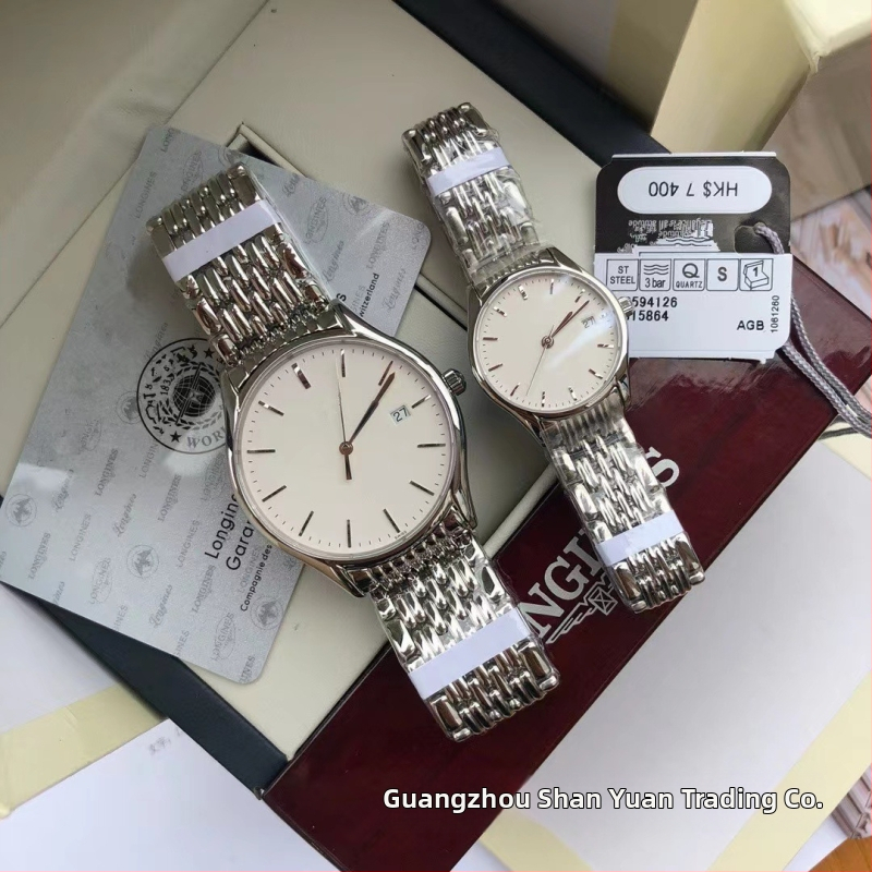 Кварцов часовник за двойки, корпус и каишка от неръждаема стомана, кръгъл циферблат, двойна катарама