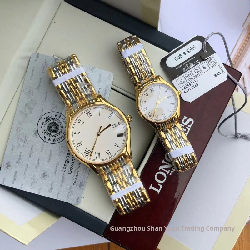 Кварцов часовник за двойки, корпус и каишка от неръждаема стомана, кръгъл циферблат, двойна катарама