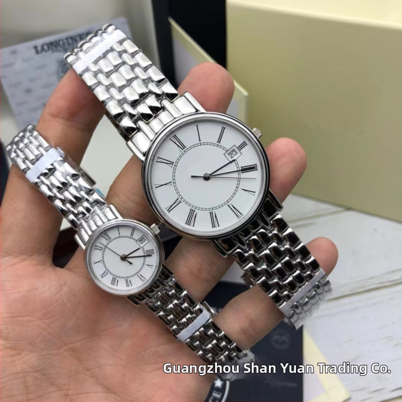 Кварцов часовник за двойки, корпус и каишка от неръждаема стомана, кръгъл циферблат, двойна катарама