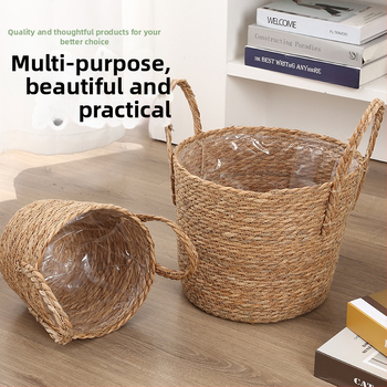 Кошница за цветя от bulrush, модерна поставка за растение, тъкана полуручно и полу-механично, за украса