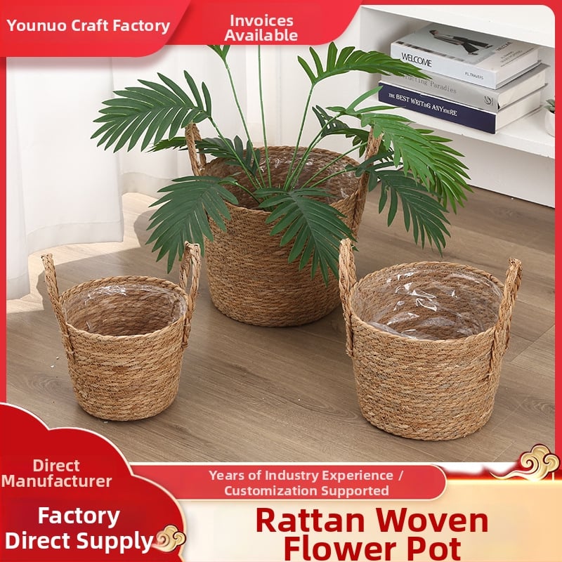 Кошница за цветя от bulrush, модерна поставка за растение, тъкана полуручно и полу-механично, за украса