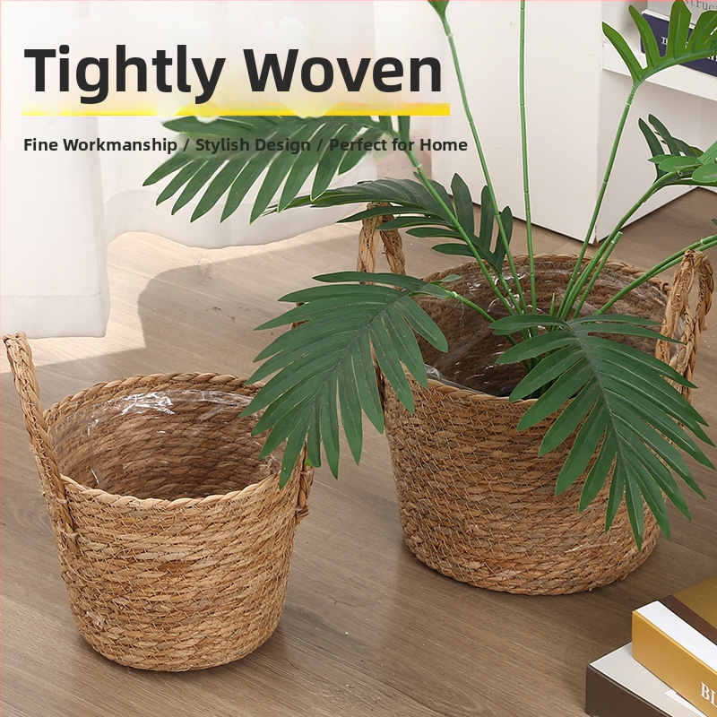 Košík na kvety z bulrush, moderný kvetináč, tkaný polomanuálne a polomotorický, dekoratívny