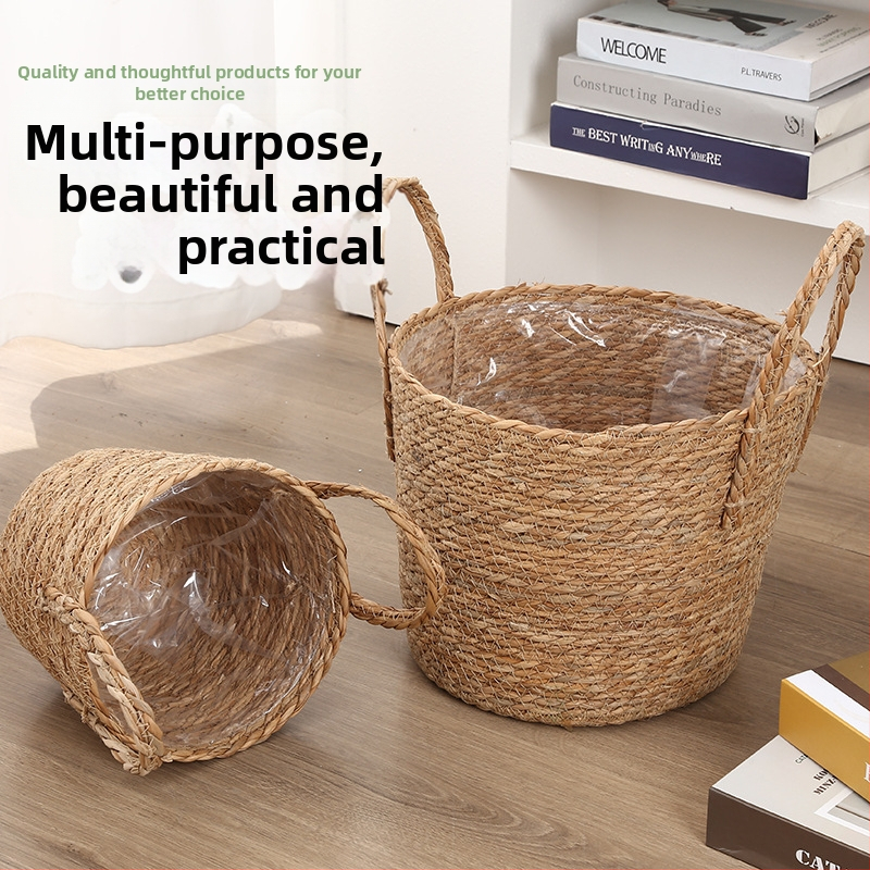 Košík na kvety z bulrush, moderný kvetináč, tkaný polomanuálne a polomotorický, dekoratívny