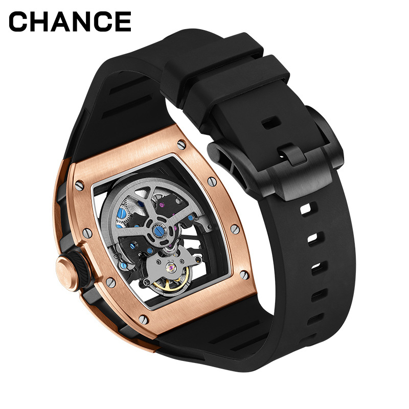 Мъжки механичен часовник със дизайн на череп, цилиндрично-бареловиден циферблат, диаметър 42×55 мм, водоустойчив до 30 м, корпус от неръждаема стомана