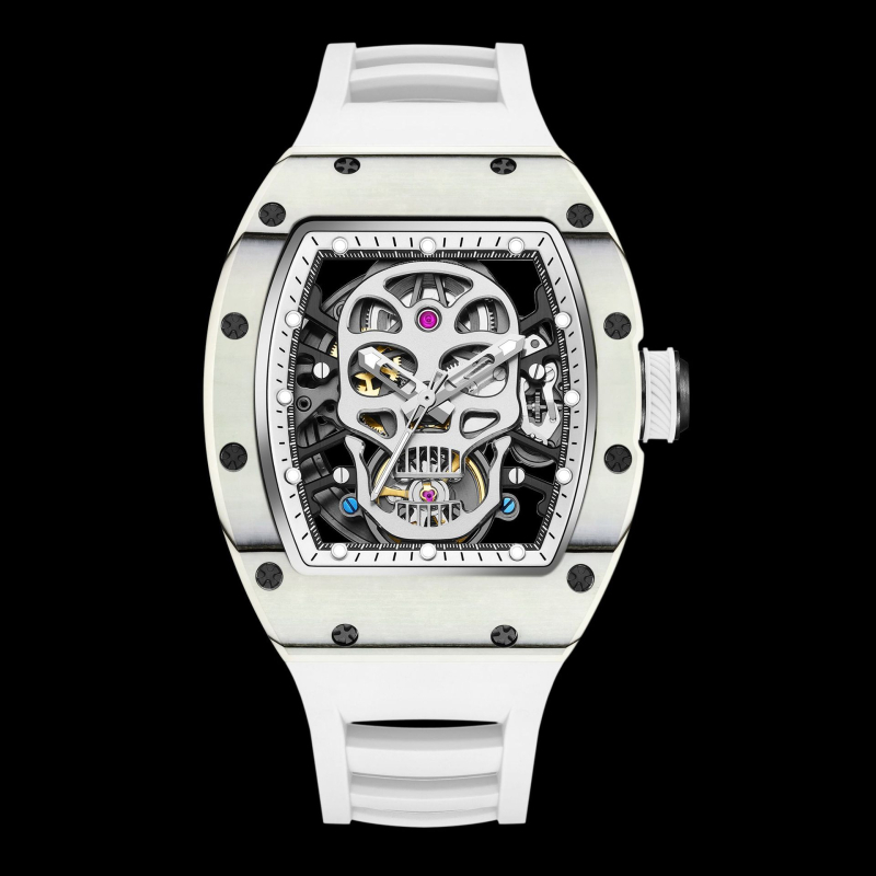 Мъжки механичен часовник със дизайн на череп, цилиндрично-бареловиден циферблат, диаметър 42×55 мм, водоустойчив до 30 м, корпус от неръждаема стомана