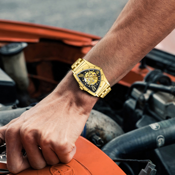 Механичен мъжки часовник Duke of Luolin, модел 1199, автоматично навиване на механизма, диамантен циферблат, стоманена гривна