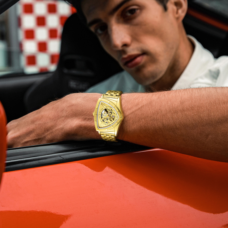 Механичен мъжки часовник Duke of Luolin, модел 1199, автоматично навиване на механизма, диамантен циферблат, стоманена гривна