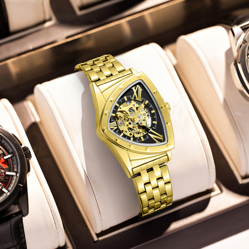 Механичен мъжки часовник Duke of Luolin, модел 1199, автоматично навиване на механизма, диамантен циферблат, стоманена гривна