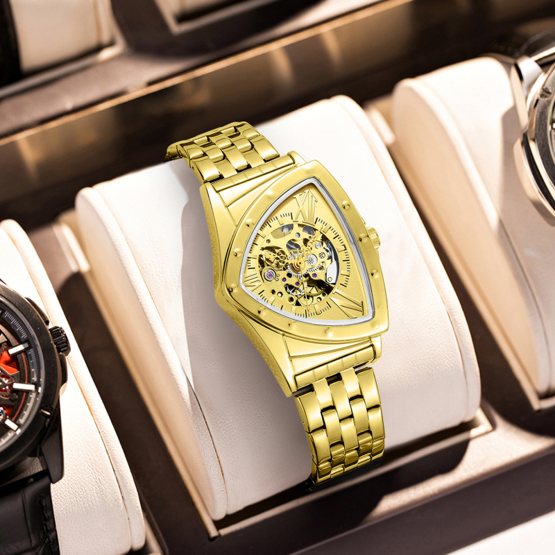 Механичен мъжки часовник Duke of Luolin, модел 1199, автоматично навиване на механизма, диамантен циферблат, стоманена гривна